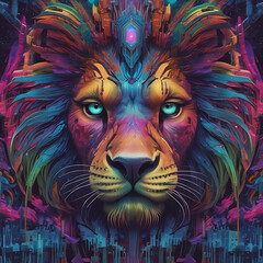 Close up photo of modern abstract art with a crowned lion