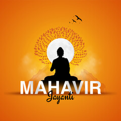 Vector illustration Of Mahavir Jayanti, Celebration of Mahavir birthday, Religious festival in Jainism. - obrazy, fototapety, plakaty