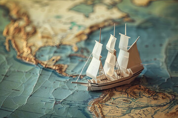 A paper ship on a map