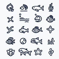 Obraz premium Outline icon set of Underwater World 