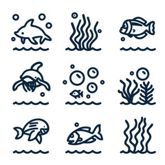 Outline icon set of Underwater World