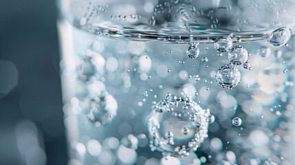 Close-up of Bubbles Fizzing in a Glass of Sparkling Water