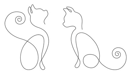 Silhouettes of cats abstract outline vector on a white background