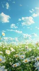 The field of daisies against beautiful sky.