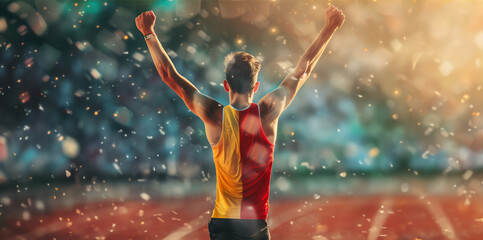 An athlete winning celebrating with arms raised concept - Powered by Adobe