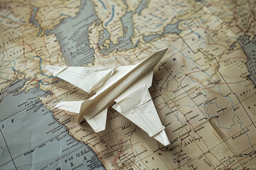 A paper plane on a map