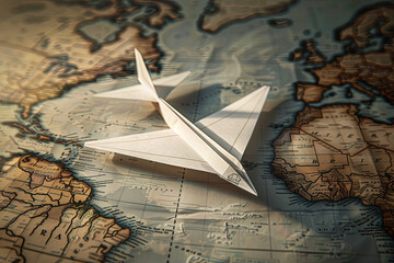 Fototapeta na wymiar A paper plane on a map