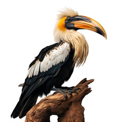 Naklejka premium Portrait of a Great hornbill on a tree branch, animal wildlife, isolated on transparent background