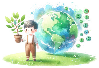Boy Plant Tree Save The Planet Investing  for Green Earth Concept - 768811308