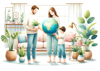 Family Teaching Child Environmental Responsibility at Home,Save The Earth Concept - 768811315