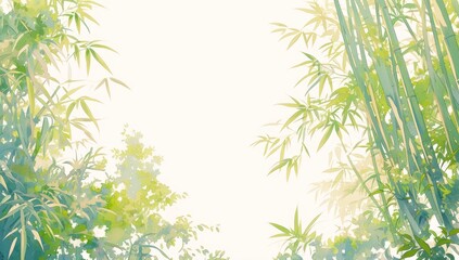 A bamboo forest light green and dark yellow colors, white background