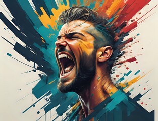 A man screaming, Bold Resilience: A Colorful Scream of Unwavering Determination