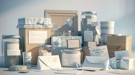 Collection of Jars, Boxes, and Envelopes Filled with Gratitude Notes and Compliments
