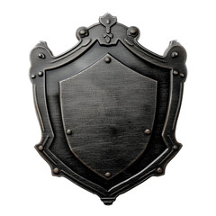 A tin badge of a policeman or security guard that looks like an old damaged metal shield, png with transparent background