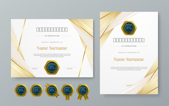 White blue and gold certificate of corporate luxury and modern template. For corporate, achievement, diploma, award, graduation, completion, appreciation, acknowledgement, recognition etc