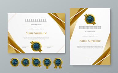 White blue and gold vector professional and modern award corporate certificate design template. For award, business, diploma, workshop, award, graduation, completion, competition and education