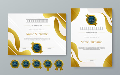 Gold blue and white vector modern elegant and luxury certificate template for corporate. For award, business, diploma, workshop, award, graduation, completion, competition and education