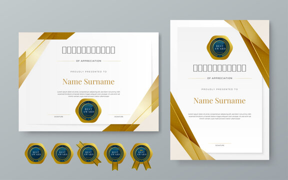 White blue and gold certificate of corporate luxury and modern template. For corporate, achievement, diploma, award, graduation, completion, appreciation, acknowledgement, recognition etc