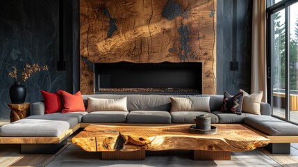 Modern Living Room with Wood Accents and Large Sofa