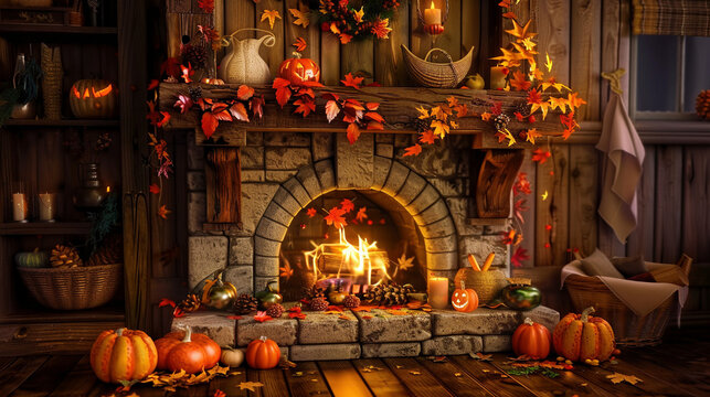 Cozy Thanksgiving Fireplace with Warm Glow