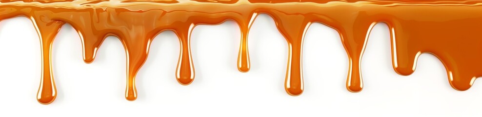 A caramel-colored liquid flows across a white surface, creating beautiful streaks