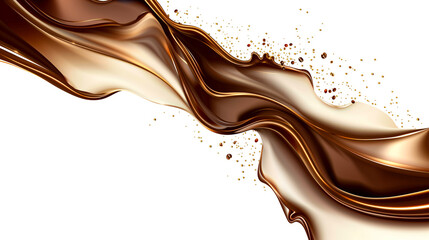 Waves of chocolate, milk, swirling and flowing, isolated on white