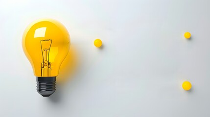 A light bulb is drawn on a white background with a yellow light bulb. The light bulb is lit up and has a bright, glowing appearance. Concept of inspiration and creativity