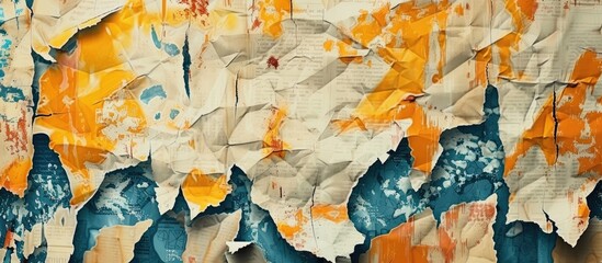 A close-up view of a piece of paper covered in vibrant orange and blue paint, showcasing the...