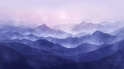 Mountain Serenade: minimalist depiction of mountains under a pastel-colored night sky, illuminated by the soft glow of moonlight.