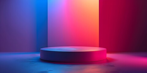 Vibrant Cylindrical Podium with Colorful Gradient Background for Showcase or Display