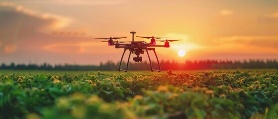 Digital devices in agriculture, drone and smart farming technology, green fields, sunny day, innovation in action , cinematic - obrazy, fototapety, plakaty