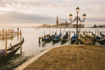 Zelfklevend Fotobehang Gondolas in Grand Canal, San Giorgio Maggiore Island in background, Venice, Italy © ali