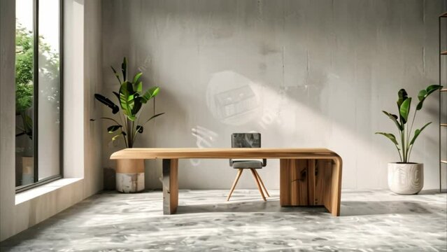 video Minimalist office space with wooden desk