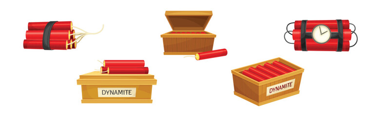 Dynamite and Explosives Object as Detonating Device Vector Set