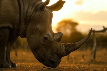 Ingelijste posters rhinos rough skin texture highlighted by sunset © studioworkstock