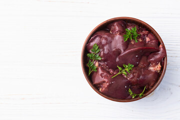 Raw chicken giblets liver, meat background. - 768817717