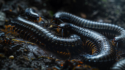 millipede on dry branch, AI Generative. - Powered by Adobe