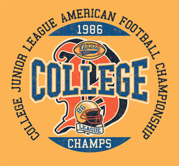 College junior league American football team champs vector print for children wear with embroidery patches grunge effect in separate layer - 768818559