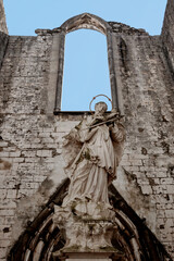 old ruins at Carmo Convent church in Lisbon   - 768820388
