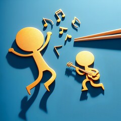 image of two gold silhouetted stick figures playing a musical instrument