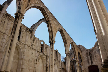 old ruins at Carmo Convent church in Lisbon   - 768820588