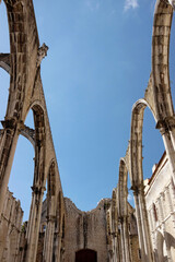 old ruins at Carmo Convent church in Lisbon   - 768820590