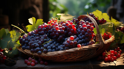 Wicker basket with grapes A healthy snack