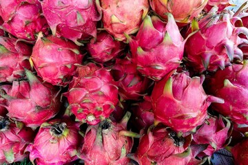Colorful stack of ripe Dragon fruit, freshly harvested and ready to be enjoyed