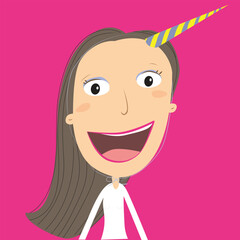 Mother's and women Day Unicorn concept. A special one. Brunette girl. Vector Illustration.