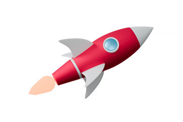 abstract 3d render illustration with cartoon rocket on white background