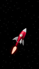 abstract 3d render illustration with cartoon rocket in outer space
