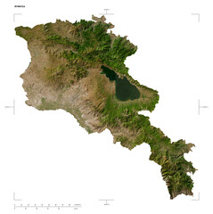 Armenia shape isolated on white. Low-res satellite map