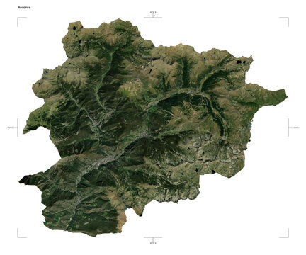 Andorra shape isolated on white. Low-res satellite map