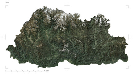 Bhutan shape isolated on white. Low-res satellite map © zelwanka